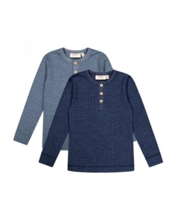 -shirt Med Lange ærmer   100  Merino Uld  Oeko-texâ   -pak 86 92 Blue Navy Melange