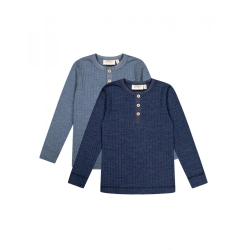 -shirt Med Lange ærmer 100 Merino Uld Oeko-texâ -pak 86 92 Blue Navy Melange