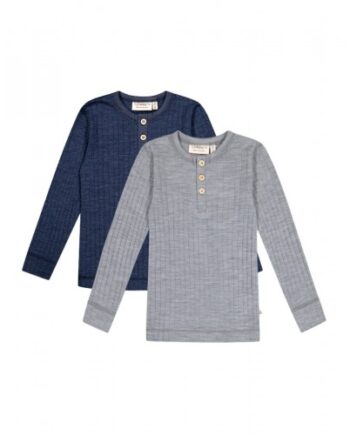-shirt Med Lange ærmer   100  Merino Uld  Oeko-texâ   -pak 110 116 Navy-grey