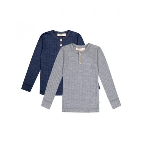 -shirt Med Lange ærmer 100 Merino Uld Oeko-texâ -pak 86 92 Navy-grey