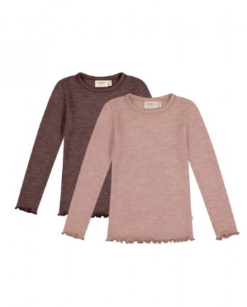 -shirt Med Lange ærmer   100  Merino Uld  Oeko-texâ   -pak 86 92 Plum Soft Rose Melange