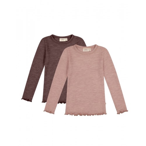 -shirt Med Lange ærmer 100 Merino Uld Oeko-texâ -pak 86 92 Plum Soft Rose Melange
