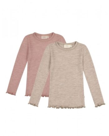 -shirt Med Lange ærmer   100  Merino Uld  Oeko-texâ   -pak 86 92 Soft Rose Beige Melange
