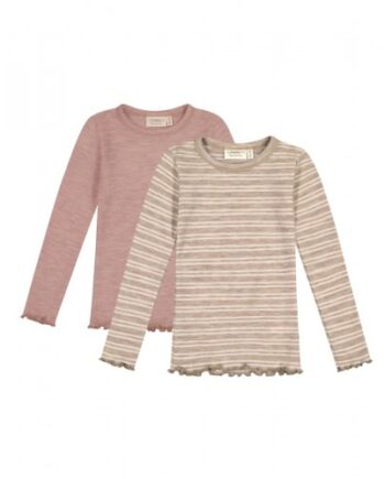 -shirt Med Lange ærmer   100  Merino Uld  Oeko-texâ   -pak 86 92 Soft Rose Stribe Melange
