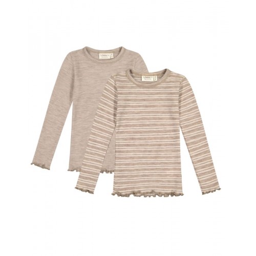 -shirt Med Lange ærmer 100 Merino Uld Oeko-texâ -pak 98 104 Stribe: Beige Nature Melange