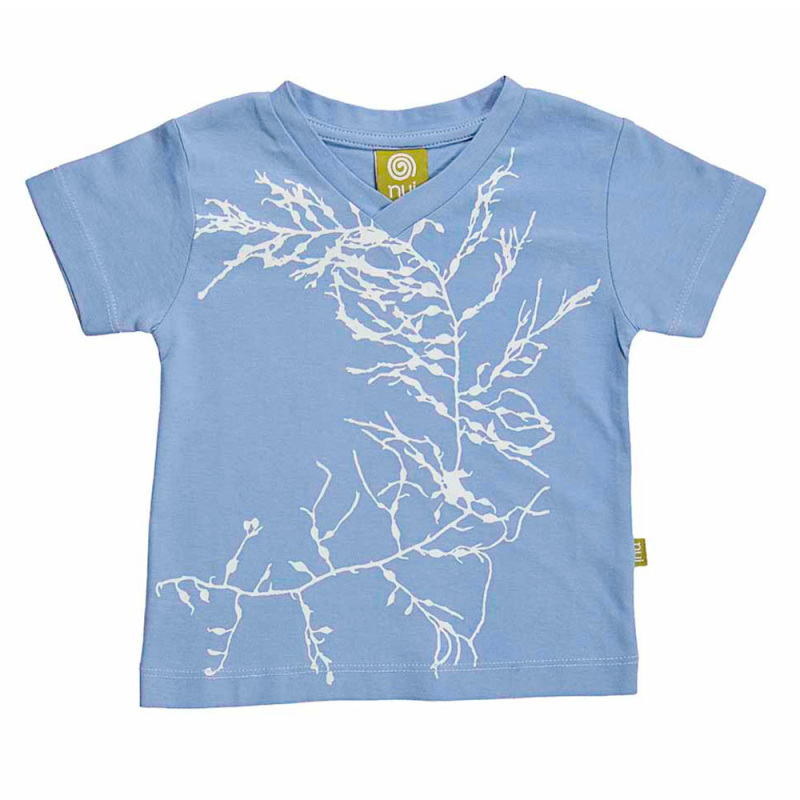-shirt Med  -hals Oceanblå Med Søgræsprint