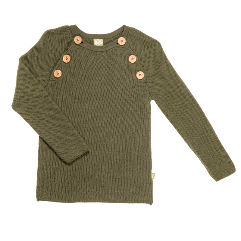 Uld Sweater Med Knapper Olivengrøn