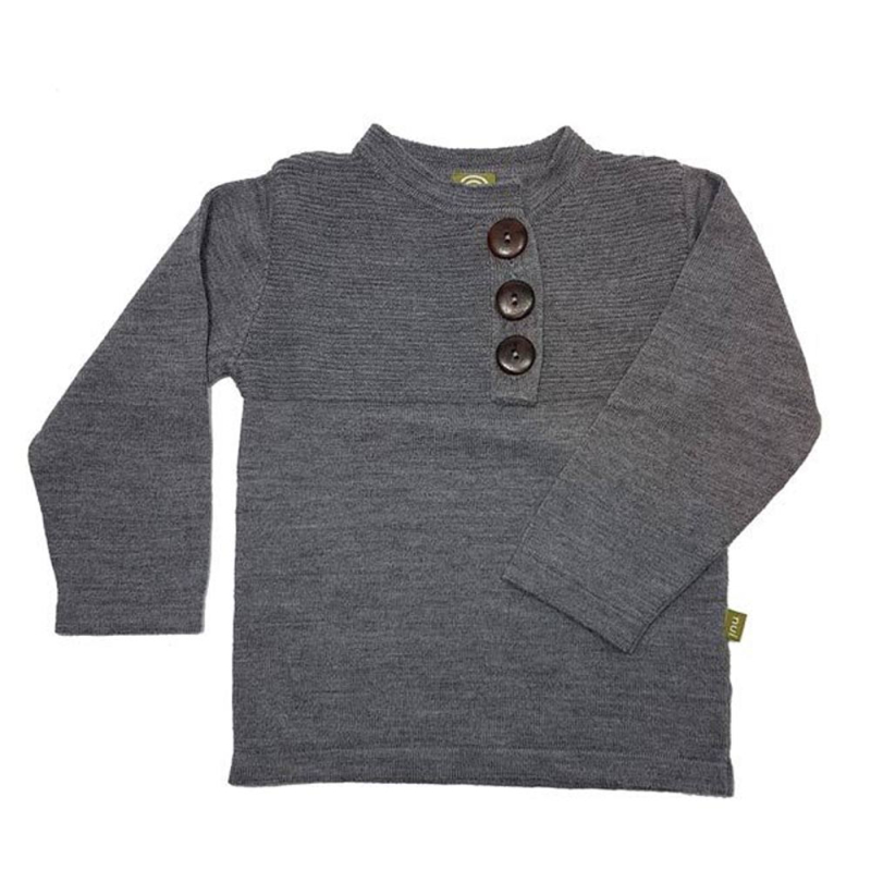 Uldsweater Med Knapper Gråmeleret