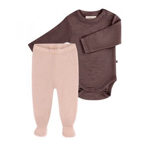 -pak Uldpakke Til Baby Leggins Med Fod Body Med Knap 100 Merinould 56 Berry Soft