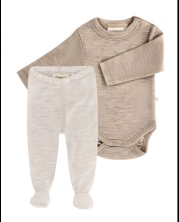 -pak Uldpakke Til Baby  Leggins Med Fod   Body Med Knap   100  Merinould 56 Blend Dune
