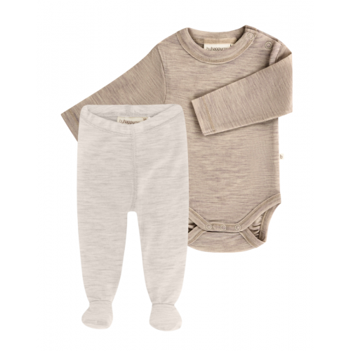 -pak Uldpakke Til Baby Leggins Med Fod Body Med Knap 100 Merinould 56 Blend Dune