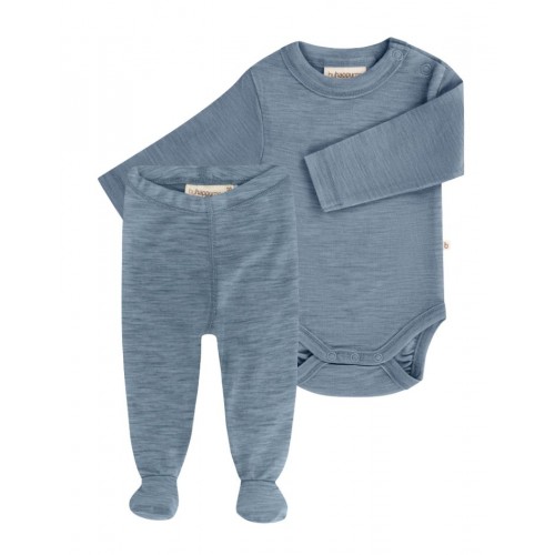 -pak Uldpakke Til Baby Leggins Med Fod Body Med Knap 100 Merinould Blue Melange 56