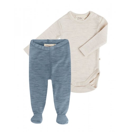 -pak Uldpakke Til Baby Leggins Med Fod Body Med Knap 100 Merinould 56 Blue Nature