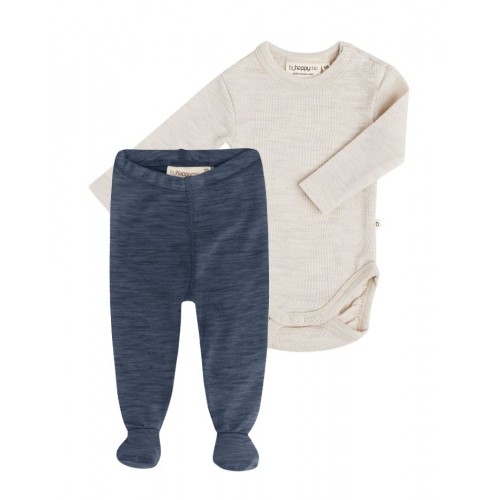 -pak Uldpakke Til Baby  Leggins Med Fod   Body Med Knap   100  Merinould 56 Dark Nature