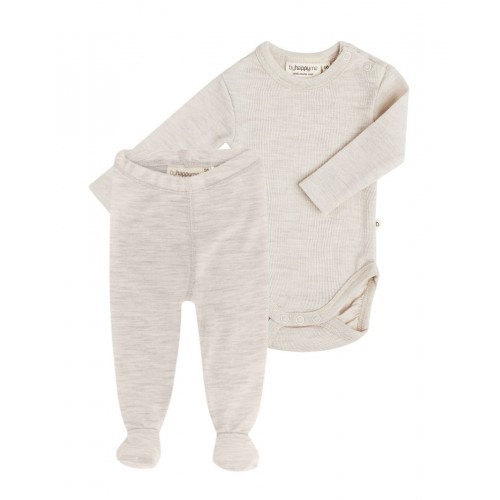 -pak Uldpakke Til Baby Leggins Med Fod Body Med Knap 100 Merinould Nature Melange 56