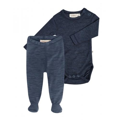 -pak Uldpakke Til Baby Leggins Med Fod Body Med Knap 100 Merinould Navy Melange 56