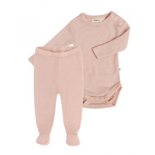 -pak Uldpakke Til Baby  Leggins Med Fod   Body Med Knap   100  Merinould Rose Melange 56