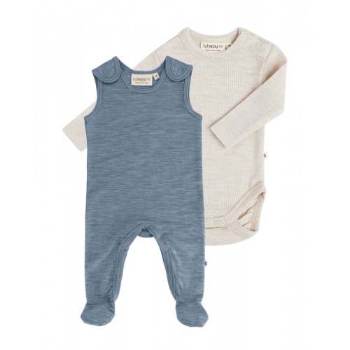 -pak Uldpakke Til Baby Romper Med Fødder Body Med Knap 100 Merinould 56 Blue Nature