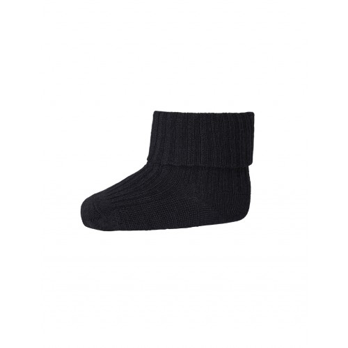 Baby Ankel Strømper   Merino Uld Med Ombuk Black 15 16