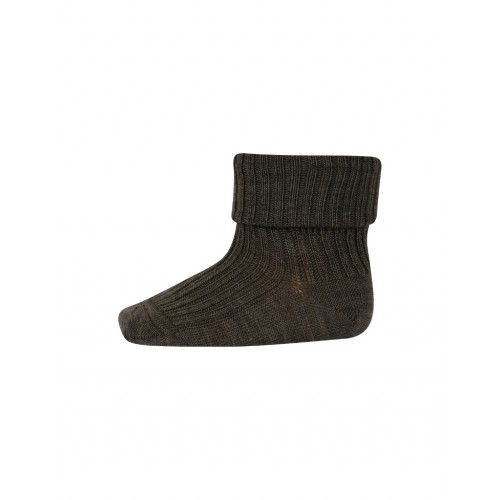 Baby Ankel Strømper   Merino Uld Med Ombuk Brown Melange 17 18