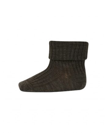 Baby Ankel Strømper   Merino Uld Med Ombuk Brown Melange 25 28