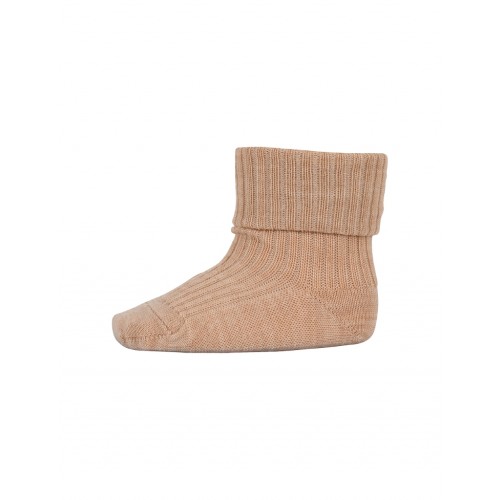 Baby Ankel Strømper Merino Uld Med Ombuk 25 28 Camel Melange
