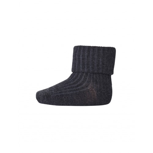 Baby Ankel Strømper Merino Uld Med Ombuk Dark Grey Melange 15 16