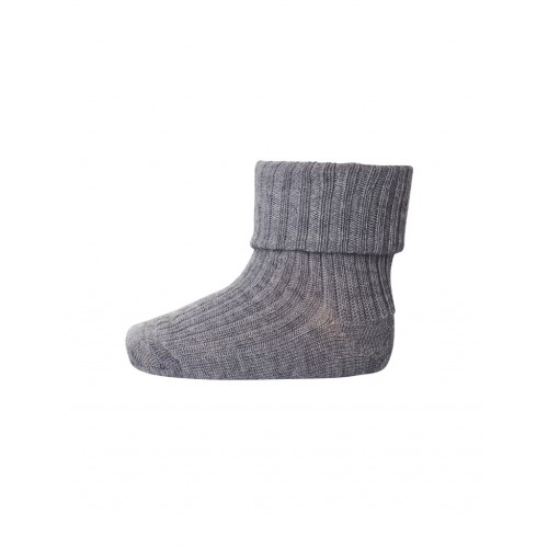 Baby Ankel Strømper   Merino Uld Med Ombuk Grey Melange 17 18
