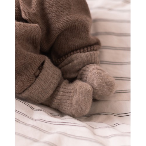Baby Ankel Strømper Merino Uld Med Ombuk Light Brown Melange 15 16