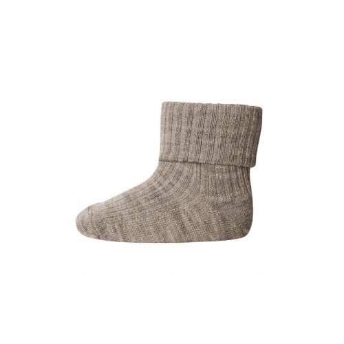Baby Ankel Strømper   Merino Uld Med Ombuk Light Brown Melange 15 16