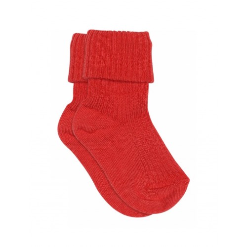 Baby Ankel Strømper   Merino Uld Med Ombuk 15 16 Tomato