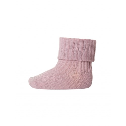 Baby Ankel Strømper   Merino Uld Med Ombuk Wood Rose 22 24