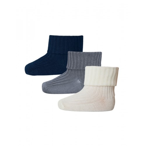 Baby Ankel Strømper Merino Uld Med Ombuk -pak 15 16 Provincial Blue