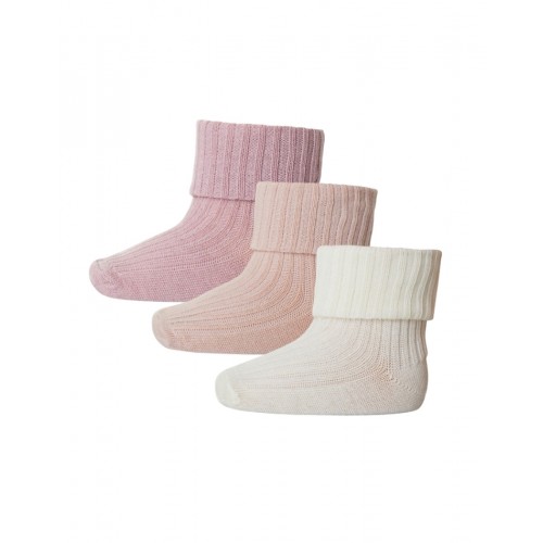 Baby Ankel Strømper Merino Uld Med Ombuk -pak 17 18 Soft Rose