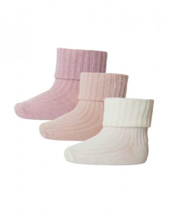 Baby Ankel Strømper   Merino Uld Med Ombuk   -pak 17 18 Soft Rose
