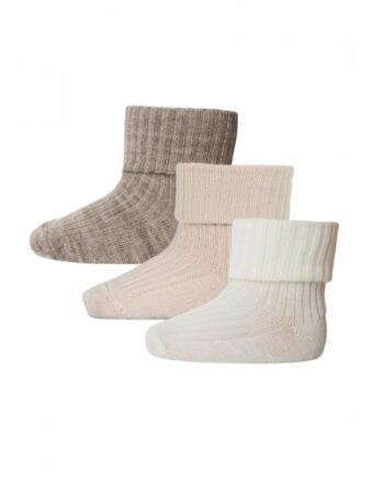 Baby Ankel Strømper   Merino Uld Med Ombuk   -pak 17 18 Soft Sand