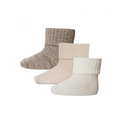Baby Ankel Strømper Merino Uld Med Ombuk -pak 17 18 Soft Sand