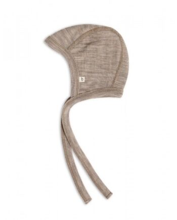 Baby Hjelm Med Snor   100  økologisk Merino Uld  Tynd Kvalitet   Lag Stof 62 68 Beige Melange