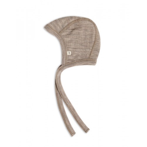 Baby Hjelm Med Snor 100 økologisk Merino Uld Tynd Kvalitet Lag Stof 62 68 Beige Melange