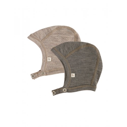 Baby Hjelm Med Trykknapper   100  økologisk Merino Uld  Tyk Kvalitet   Lag Stof   -pak 62 68 Light Brown Melange