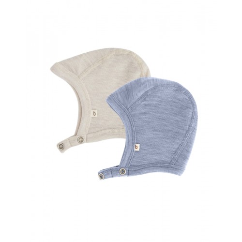 Baby Hjelm Med Trykknapper   100  økologisk Merino Uld  Tyk Kvalitet   Lag Stof   -pak 62 68 Nature Light Blue Melange