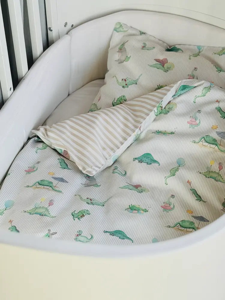 Baby Sengetøj  Dino Green Beige 70x100 Cm