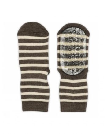 Baby Strømpe   Merino Uld Med Anti-slip Brown Melange 22 24