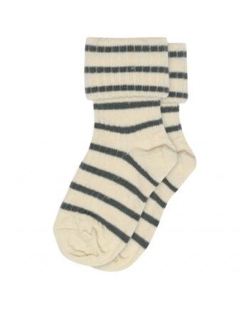 Baby Strømpe   Merino Uld Med Striber 15 16 Dark Forest
