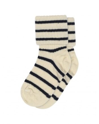 Baby Strømpe   Merino Uld Med Striber 15 16 Dark Navy
