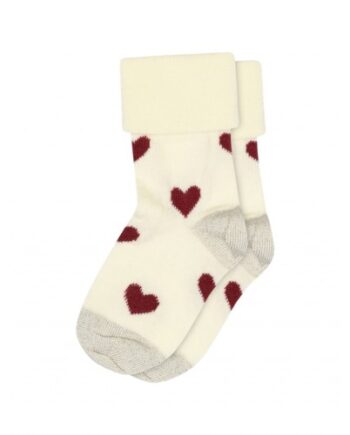 Baby Strømper   Merino Uld Med Hjerter 15 16 Cream