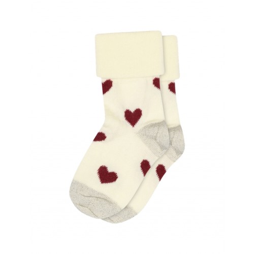 Baby Strømper Merino Uld Med Hjerter 15 16 Cream