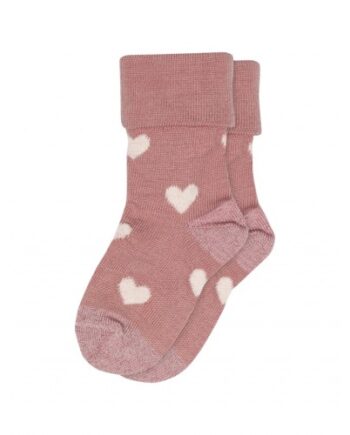 Baby Strømper   Merino Uld Med Hjerter 15 16 Vintage Rose