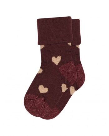 Baby Strømper   Merino Uld Med Hjerter 15 16 Wine Red