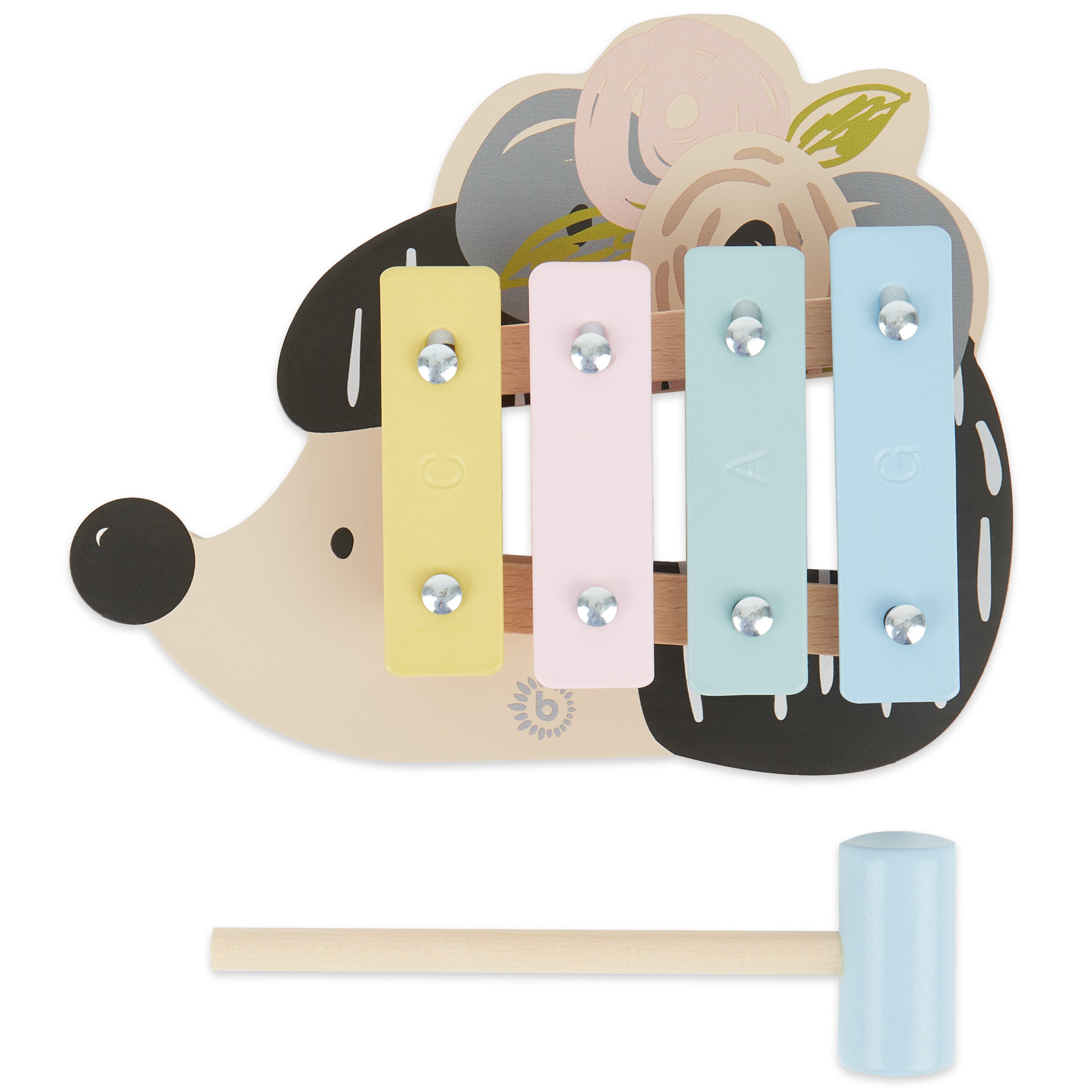 Babynohr Mini Xylofon   Træ Med Pastelfarver  Pindsvin Babynohr Dk
